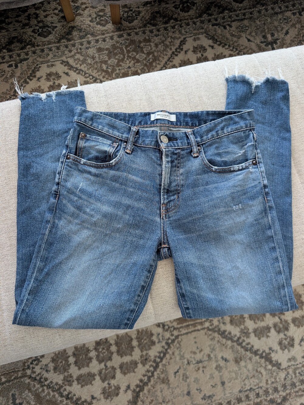 ​Moussy Vintage Japanese Denim Raw Hem Frayed Distressed Straight Jeans Size 28